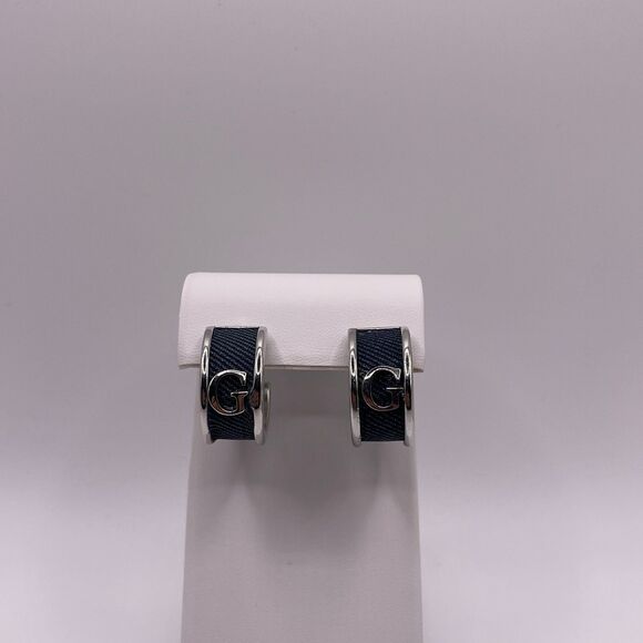 GUESS Silver-Tone Small Denim Logo Hoop Earrings - Picture 12 of 12